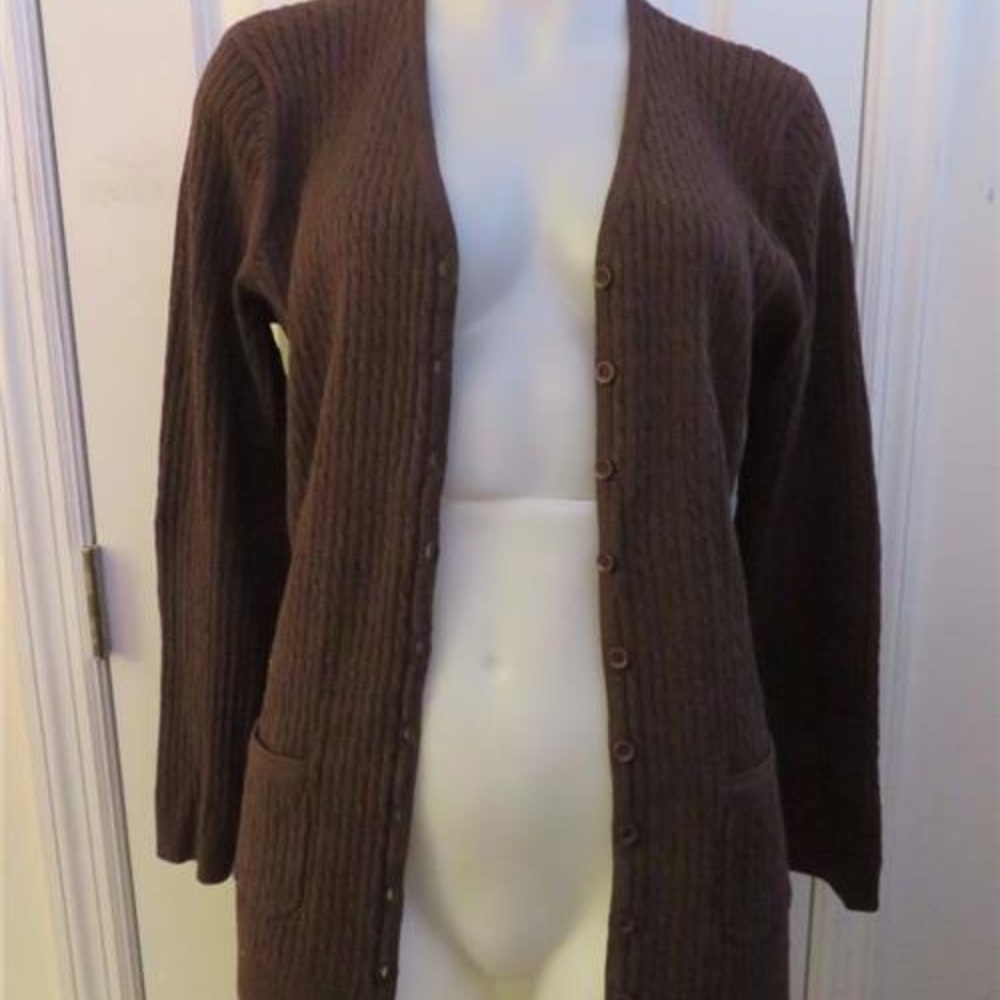 PRIA BROWN CABLE KNIT  BUTTON DOWN CARDIGAN  L